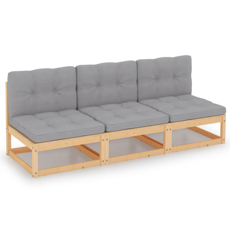 3-Sitzer-Sofa Bienke mit Kissen Massivholz Kiefer