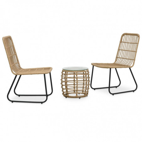 3-tlg. Bistro-Set Cypress Poly Rattan Eiche