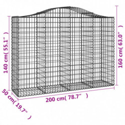 Gabionen mit Hochbogen 8 Stk. 200x50x140/160cm Verzinktes Eisen