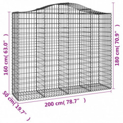 Gabionen mit Hochbogen 6 Stk. 200x50x160/180cm Verzinktes Eisen