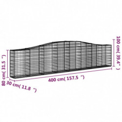 Gabionen mit Hochbogen 15 Stk. 400x30x80/100cm Verzinktes Eisen