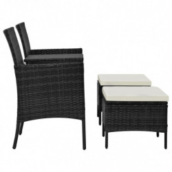 2-Sitzer-Gartensofa Annett mit Tisch & Hocker Poly Rattan Schwarz