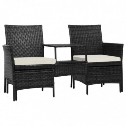 2-Sitzer-Gartensofa Annett mit Tisch & Hocker Poly Rattan Schwarz