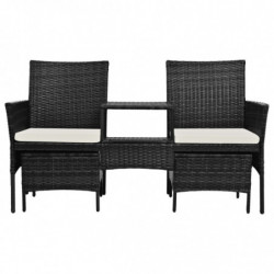 2-Sitzer-Gartensofa Annett mit Tisch & Hocker Poly Rattan Schwarz