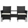 2-Sitzer-Gartensofa Annett mit Tisch & Hocker Poly Rattan Schwarz