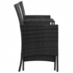 2-Sitzer-Gartensofa Annett mit Tisch & Hocker Poly Rattan Schwarz