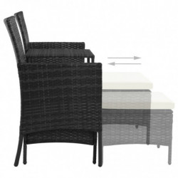 2-Sitzer-Gartensofa Annett mit Tisch & Hocker Poly Rattan Schwarz