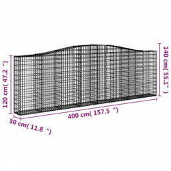 Gabionen mit Hochbogen 10Stk. 400x30x120/140cm Verzinktes Eisen