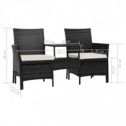 2-Sitzer-Gartensofa Annett mit Tisch & Hocker Poly Rattan Schwarz