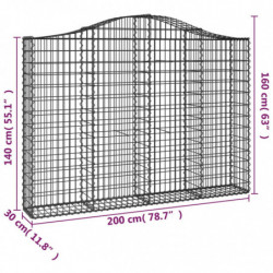 Gabionen mit Hochbogen 10Stk. 200x30x140/160cm Verzinktes Eisen