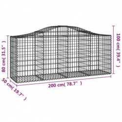 Gabionen mit Hochbogen 8 Stk. 200x50x80/100 cm Verzinktes Eisen