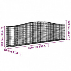 Gabionen mit Hochbogen 3 Stk. 400x30x100/120cm Verzinktes Eisen