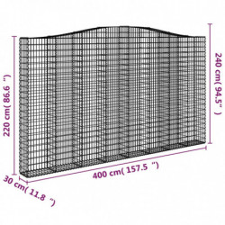 Gabionen mit Hochbogen 2 Stk. 400x30x220/240cm Verzinktes Eisen