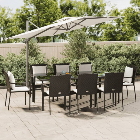 9-tlg. Garten-Essgruppe mit Kissen Schwarz Poly Rattan