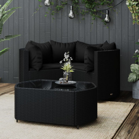 4-tlg. Garten-Lounge-Set mit Kissen Schwarz Poly Rattan