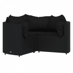 4-tlg. Garten-Lounge-Set mit Kissen Schwarz Poly Rattan