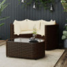 4-tlg. Garten-Lounge-Set mit Kissen Braun Poly Rattan