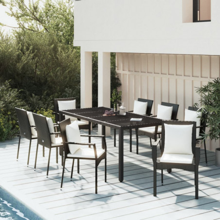 9-tlg. Garten-Essgruppe mit Kissen Schwarz Poly Rattan