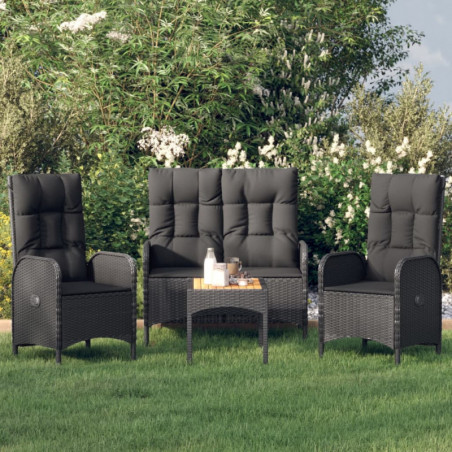 4-tlg. Garten-Essgruppe mit Kissen Schwarz Poly Rattan