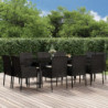 11-tlg. Garten-Essgruppe mit Kissen Schwarz Poly Rattan