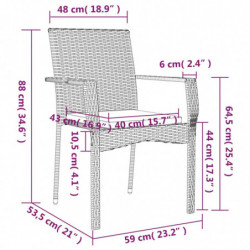 7-tlg. Garten-Essgruppe mit Kissen Schwarz und Grau Poly Rattan