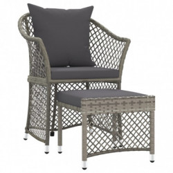 2-tlg. Garten-Lounge-Set mit Kissen Grau Poly Rattan