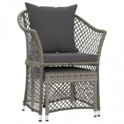 2-tlg. Garten-Lounge-Set mit Kissen Grau Poly Rattan