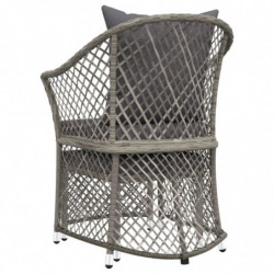 2-tlg. Garten-Lounge-Set mit Kissen Grau Poly Rattan