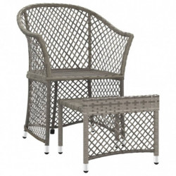 2-tlg. Garten-Lounge-Set mit Kissen Grau Poly Rattan