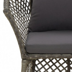 2-tlg. Garten-Lounge-Set mit Kissen Grau Poly Rattan