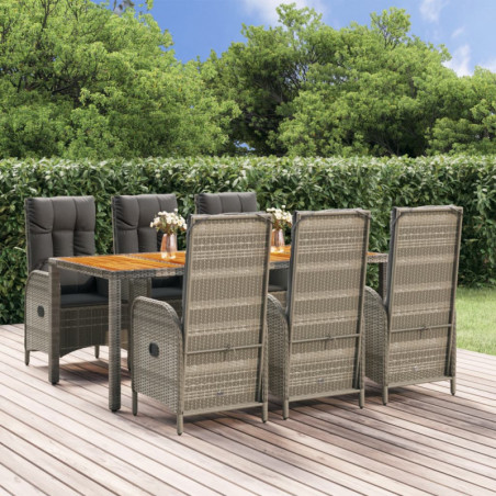 7-tlg. Garten-Essgruppe mit Kissen Grau Poly Rattan