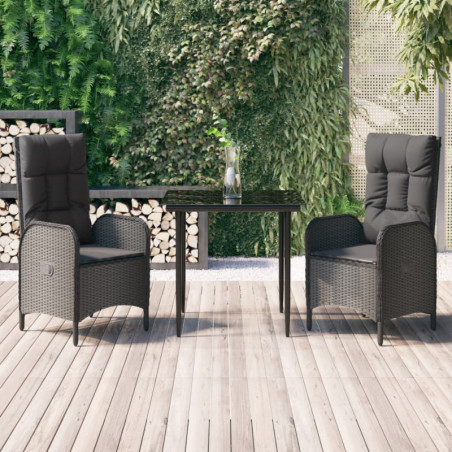 3-tlg. Garten-Essgruppe mit Kissen Schwarz Poly Rattan