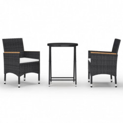 3-tlg. Bistro-Set Damir Poly Rattan und Hartglas Schwarz