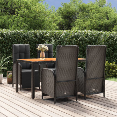 5-tlg. Garten-Essgruppe mit Kissen Schwarz Poly Rattan