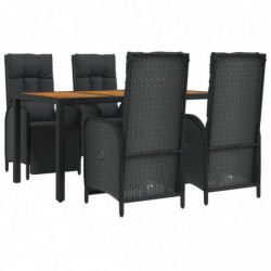 5-tlg. Garten-Essgruppe mit Kissen Schwarz Poly Rattan