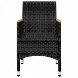 3-tlg. Bistro-Set Damir Poly Rattan und Hartglas Schwarz