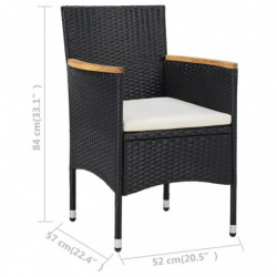 3-tlg. Bistro-Set Damir Poly Rattan und Hartglas Schwarz