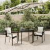 3-tlg. Garten-Essgruppe mit Kissen Schwarz Poly Rattan