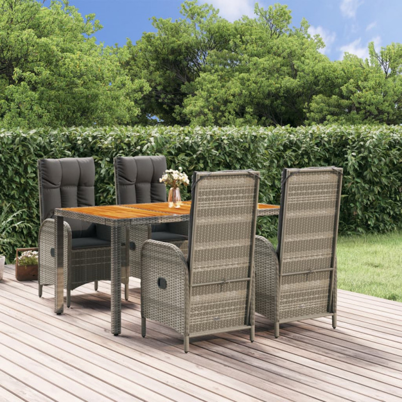 5-tlg. Garten-Essgruppe mit Kissen Grau Poly Rattan