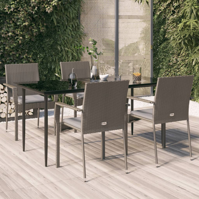 5-tlg. Garten-Essgruppe mit Kissen Schwarz und Grau Poly Rattan