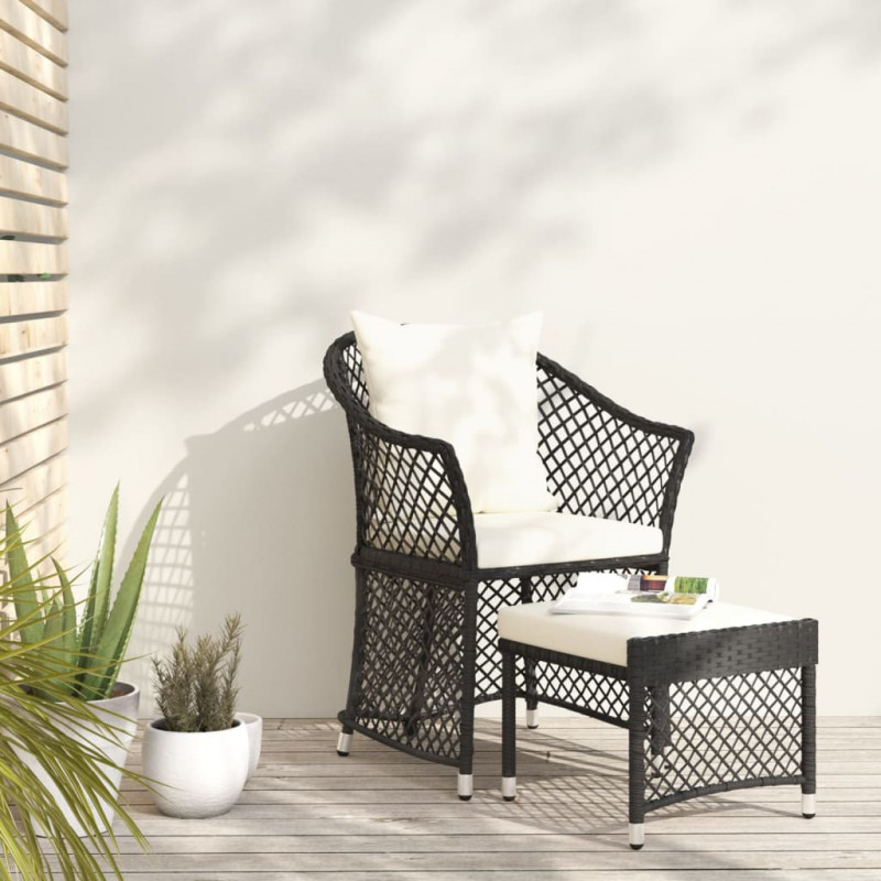 2-tlg. Garten-Lounge-Set mit Kissen Schwarz Poly Rattan