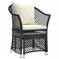 2-tlg. Garten-Lounge-Set mit Kissen Schwarz Poly Rattan