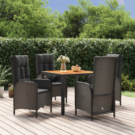 5-tlg. Garten-Essgruppe mit Kissen Schwarz Poly Rattan