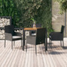 5-tlg. Garten-Essgruppe mit Kissen Schwarz Poly Rattan