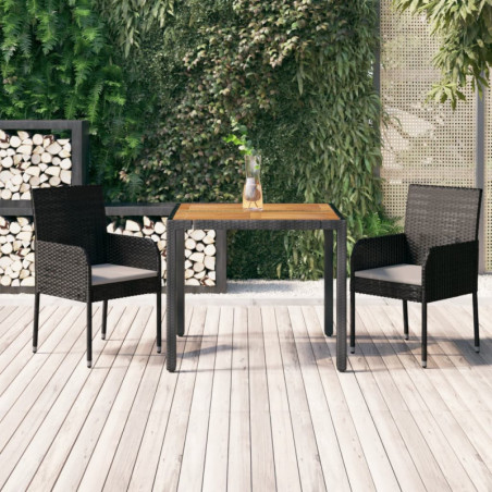 3-tlg. Garten-Essgruppe mit Kissen Schwarz Poly Rattan