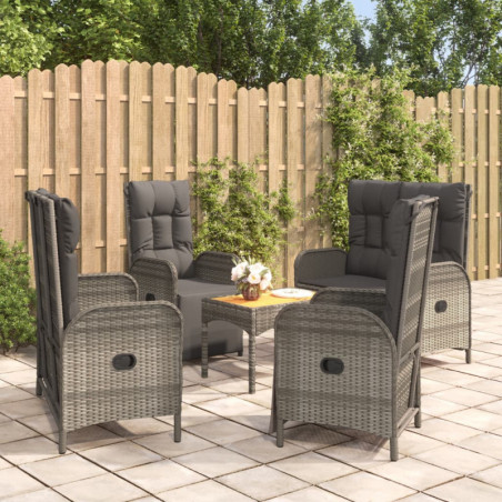 5-tlg. Garten-Essgruppe mit Kissen Grau Poly Rattan