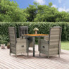 5-tlg. Garten-Essgruppe mit Kissen Grau Poly Rattan