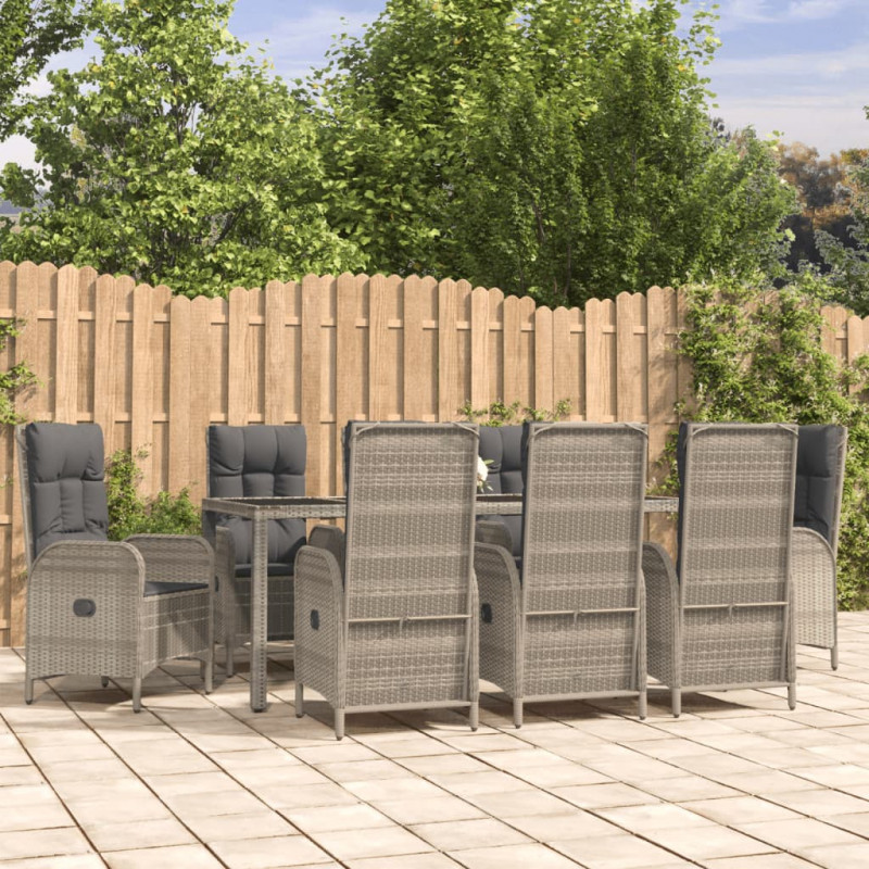 9-tlg. Garten-Essgruppe mit Kissen Grau Poly Rattan