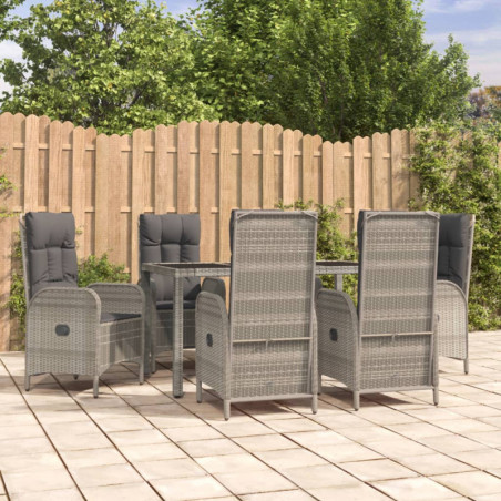 7-tlg. Garten-Essgruppe mit Kissen Grau Poly Rattan