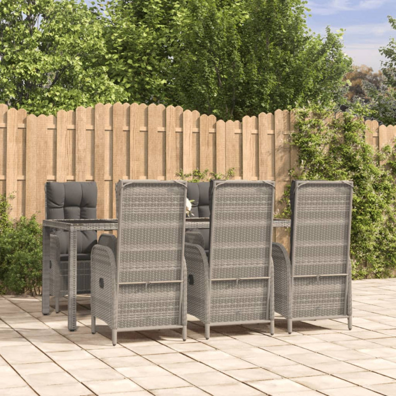 7-tlg. Garten-Essgruppe mit Kissen Grau Poly Rattan